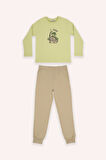 Erkek Çocuk Dinazor Baskılı Pijama Takımı Yeşil