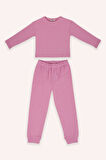 Kız Çocuk Kalp Desen Baskılı 2'li Pijama Takım Pembe