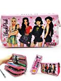 Kalem Kutusu Black Pink Blackpink Organizer Kalemkutu Vegan Deri Üç Bölmeli Kalemlik-Pembe