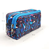 Kalem Kutusu Mavi Geometrik Kalemkutu Vegan Deri İki Bölmeli Kalemlik 