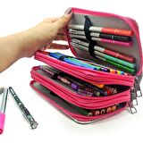 Kalem Kutusu Black Pink Blink Organizer Kalemkutu Vegan Deri Üç Bölmeli Kalemlik