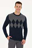 U.S. Polo Assn. Yuvarlak Yaka Desenli Lacivert Erkek Kazak 1678184