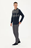 U.S. Polo Assn. Yuvarlak Yaka Desenli Lacivert Erkek Kazak 1678184