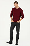 Erkek Slim Fit Basic Kazak - Bordo  | S