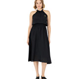 Kadın Koyu Midi Boy Dokuma Elbise