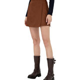 Kadın Kahverengi Mini Boy Dokuma Şort Etek
