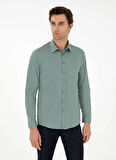 Cacharel Slim Fit Klasik Yaka Düz Yeşil Erkek Gömlek PIXEL