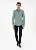 Cacharel Slim Fit Klasik Yaka Düz Yeşil Erkek Gömlek PIXEL