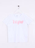 U.S. Polo Assn. Baskılı Beyaz Kız Çocuk T-Shirt RAIN
