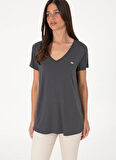 U.S. Polo Assn. V Yaka Antrasit Kadın T-Shirt CIYOSEL25