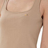 Kadın Kum Yırtmaçlı Kolsuz Kare Yaka Midi Boy Örme Elbise