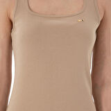 Kadın Kum Yırtmaçlı Kolsuz Kare Yaka Midi Boy Örme Elbise