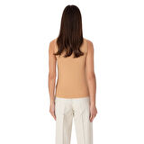 Kadın Camel Kolsuz Bisiklet Yaka Basic Tişört