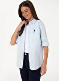U.S. Polo Assn. Regular Fit Gömlek Yaka Açık İndigo Kadın Gömlek ELMYGL