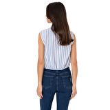 Kadın Pembe Çizgili Kısa Kollu Gömlek