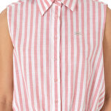 Kadın Pembe Çizgili Kısa Kollu Gömlek