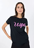 U.S. Polo Assn. Bisiklet Yaka Siyah Kadın T-Shirt BEAN-IY25