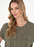 U.S. Polo Assn. Bisiklet Yaka Koyu Haki Kadın T-Shirt SACHA