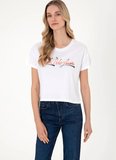 U.S. Polo Assn. Bisiklet Yaka Beyaz Kadın T-Shirt GISELLE
