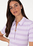 U.S. Polo Assn. Fermuarlı Yaka Lila Kadın T-Shirt SEPO