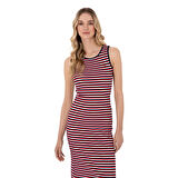 Kadın Lacivert Çizgili Kolsuz Bisiklet Yaka Midi Boy Örme Elbise 2171515