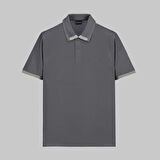 POLO YAKA BİYE DETAYLI GRİ TİŞÖRT