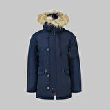 Kürk Kapüşonlu Mavi Kaban