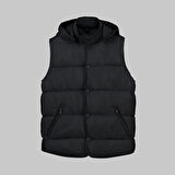 Çıkma Kapüşonlu Dolum Siyah Yelek