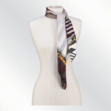 GEOMETRİK DESEN TWILL KAHVERENGİ İPEK EŞARP