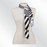 GEOMETRİK DESEN TWILL SİYAH İPEK EŞARP