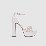 Kadın Bantlı Topuklu Ayakkabı [060244] BEYAZ - SEDEF, 36