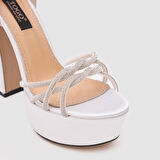 Kadın Bantlı Topuklu Ayakkabı [060244] BEYAZ - SEDEF, 36