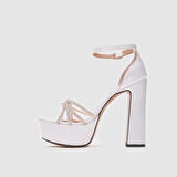 Kadın Bantlı Topuklu Ayakkabı [060244] BEYAZ - SEDEF, 36