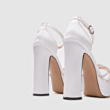 Kadın Bantlı Topuklu Ayakkabı [060244] BEYAZ - SEDEF, 36