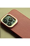 Apple iPhone 14 Pro Max Kılıf Soft Deri Metal Kamera Çerçeveli ​kajsa Litchi Kapak