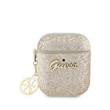 Airpods Uyumlu Kılıf GUESS Glitter 4G Charm Exclusive Tasarım