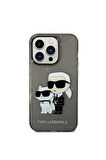 Apple iPhone 14 Pro Max Uyumlu Kılıf Karl Lagerfeld Transparan Simli K&C Dizayn Kapak Siyah