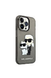 Apple iPhone 14 Pro Max Uyumlu Kılıf Karl Lagerfeld Transparan Simli K&C Dizayn Kapak Siyah