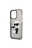 Apple iPhone 14 Pro Max Uyumlu Kılıf Karl Lagerfeld Transparan Simli K&C Dizayn Kapak Siyah