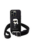 Apple iPhone 14 Pro Uyumlu Kılıf Karl Lagerfeld Boyun Askılı Kartlıklı Karl Dizayn Kapak