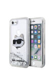 Apple iPhone 7 Uyumlu Kılıf Karl Lagerfeld Sıvılı Simli Choupette Head Dizayn Kapak