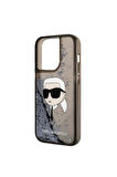 Apple iPhone 14 Pro Max Uyumlu Kılıf Karl Lagerfeld Sıvılı Simli Karl Head Dizayn Kapak Siyah