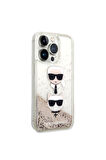 Apple iPhone 14 Pro Uyumlu Kılıf Karl Lagerfeld Sıvılı Simli K&C Head Dizayn Kapak Gold