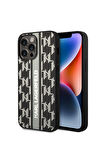 Apple iPhone 14 Pro Max Uyumlu Kılıf Karl Lagerfeld PU Suni Deri Şerit Dizayn Kapak