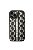 Apple iPhone 14 Pro Max Uyumlu Kılıf Karl Lagerfeld PU Suni Deri Şerit Dizayn Kapak