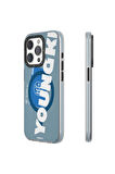 YoungKit iPhone 15 Pro Max Uyumlu Kılıf Magsafe Şarj Özellikli Youngkit Binfen Serisi Yazı Temalı Kapak Mavi