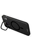 YoungKit iPhone 15 Pro Uyumlu Kılıf Magsafe Şarj Özellikli Standlı Youngkit Hermit Bracket Serisi Kapak Gri