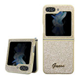 Galaxy Z Flip 5 Uyumlu Kılıf Guess Orjinal Lisanslı Yazı Logolu Glitter Script Kapak Gold