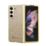 Galaxy Z Fold 5 Uyumlu Kılıf Guess Orjinal Lisanslı Yazı Logolu Glitter Script Kapak Gold