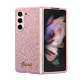 Galaxy Z Fold 5 Uyumlu Kılıf Guess Orjinal Lisanslı Yazı Logolu Glitter Script Kapak Pembe